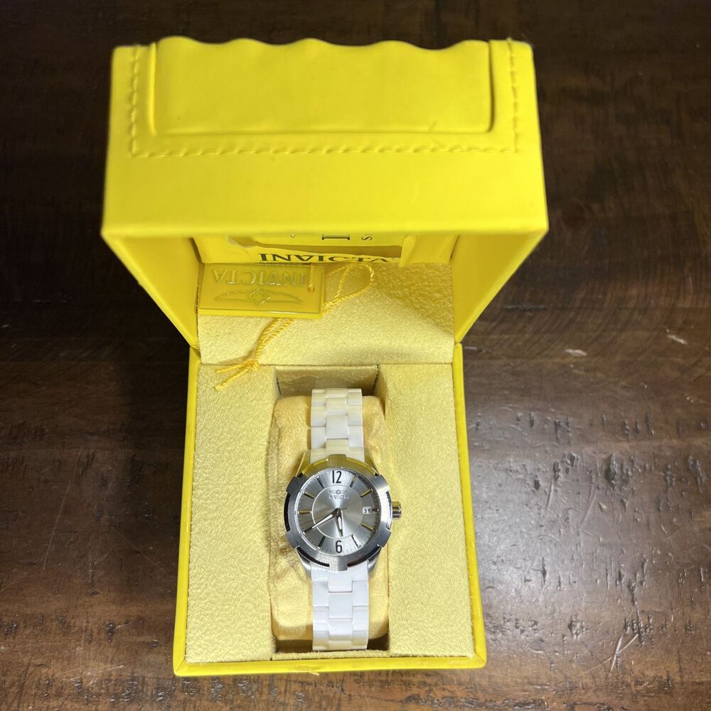 RARE 2014 NOS Women's Invicta Ceramics Wristwatch Stainless St Case White #15830